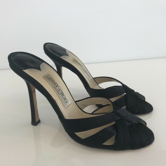 JIMMY CHOO BLACK SILK SATIN SLIDE SANDALS SIZE IT 38 / US 8 - Picture 9 of 16